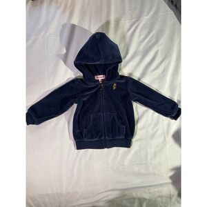 Juicy Couture Kids Navy Blue Velour Zip Up Hoodie Gold Glitter Logo 12/18M